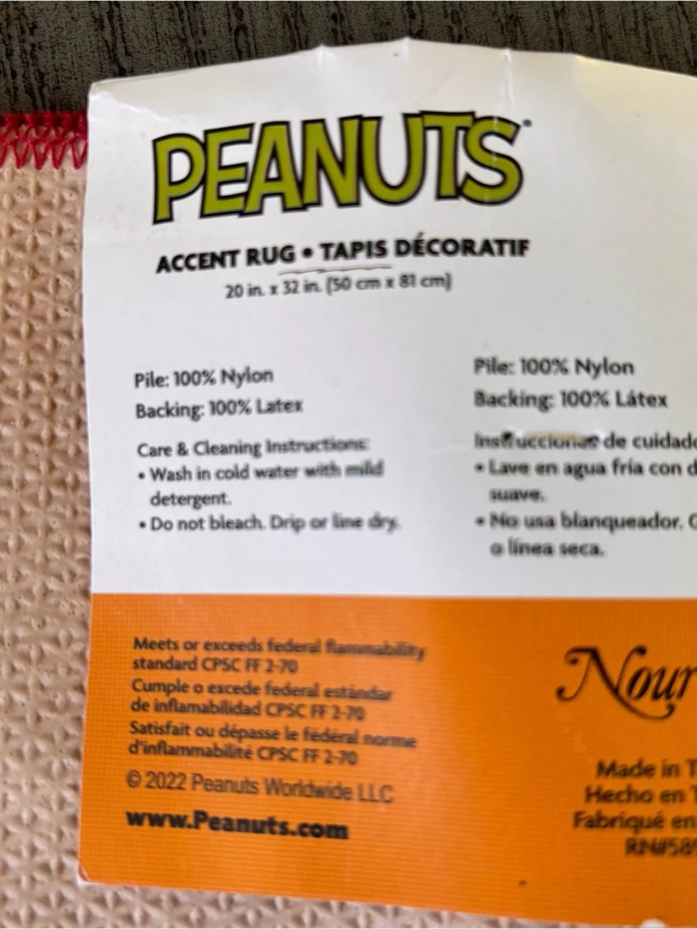 Peanuts Accent Rug HAPPY HARVEST 20 in x 32 in
